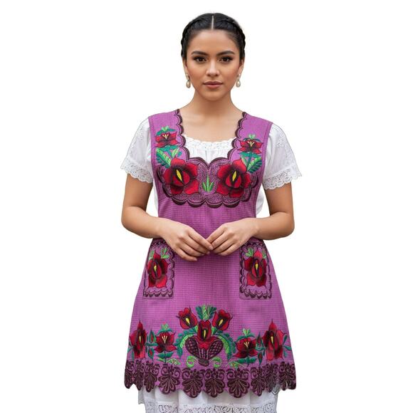Mexican Folkloric apron embroidered one of a kind mexico todo corazon - Picture 3 of 11